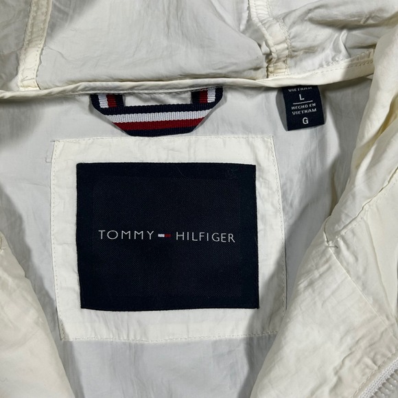 Tommy Hilfiger Colorblock Hooded Anorak Jacket White Red Navy Mens L - Picture 3 of 7